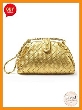 Woven Vegan Leather Dumpling Clutch Crossbody Handbag Evening Bag